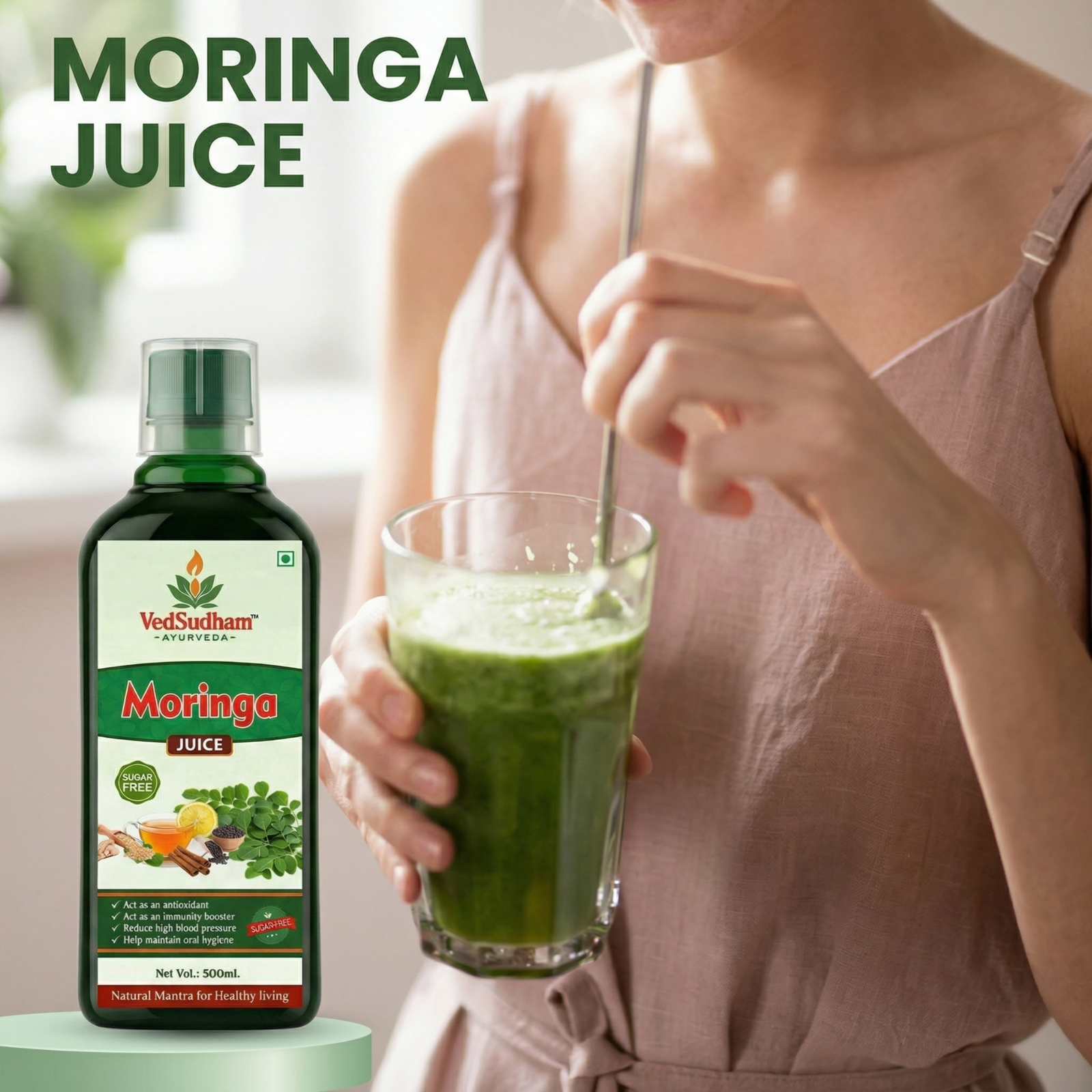 Moringa Juice - Powerhouse Of Nutrients | Superfood, Rich In Vitamin A,C,B, Calcium, Iron And Antioxidants, Blood Purifier | 500ML